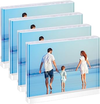Chivalral 5x7 Magnetic Acrylic Photo Frame Double-Sided Clear Picture Display Frame with White Base, Tabletop Acrylic Frame for Home & Office Decor 4-Pack, Horizontal display