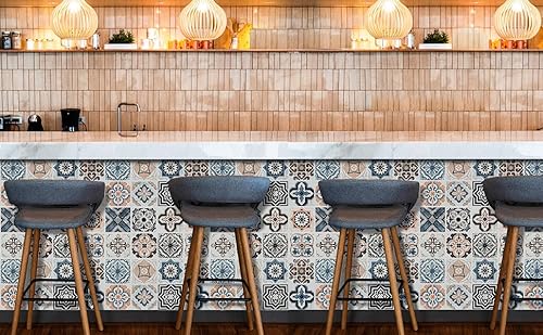 Kukantst Kitchen Wallpaper Peel And Stick Backsplash Wallpaper 15.8"X236" Boho Tile Pattern Contact Paper Decorative Wall Paper Modern Vinyl Film Bathroom Countertops Waterproof Shelf Liners #TOP6