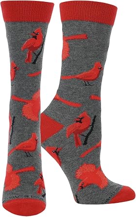 WHD Cardinal Crew Socks for Women & Men | Bird Watcher Gift, Fun Animal Socks