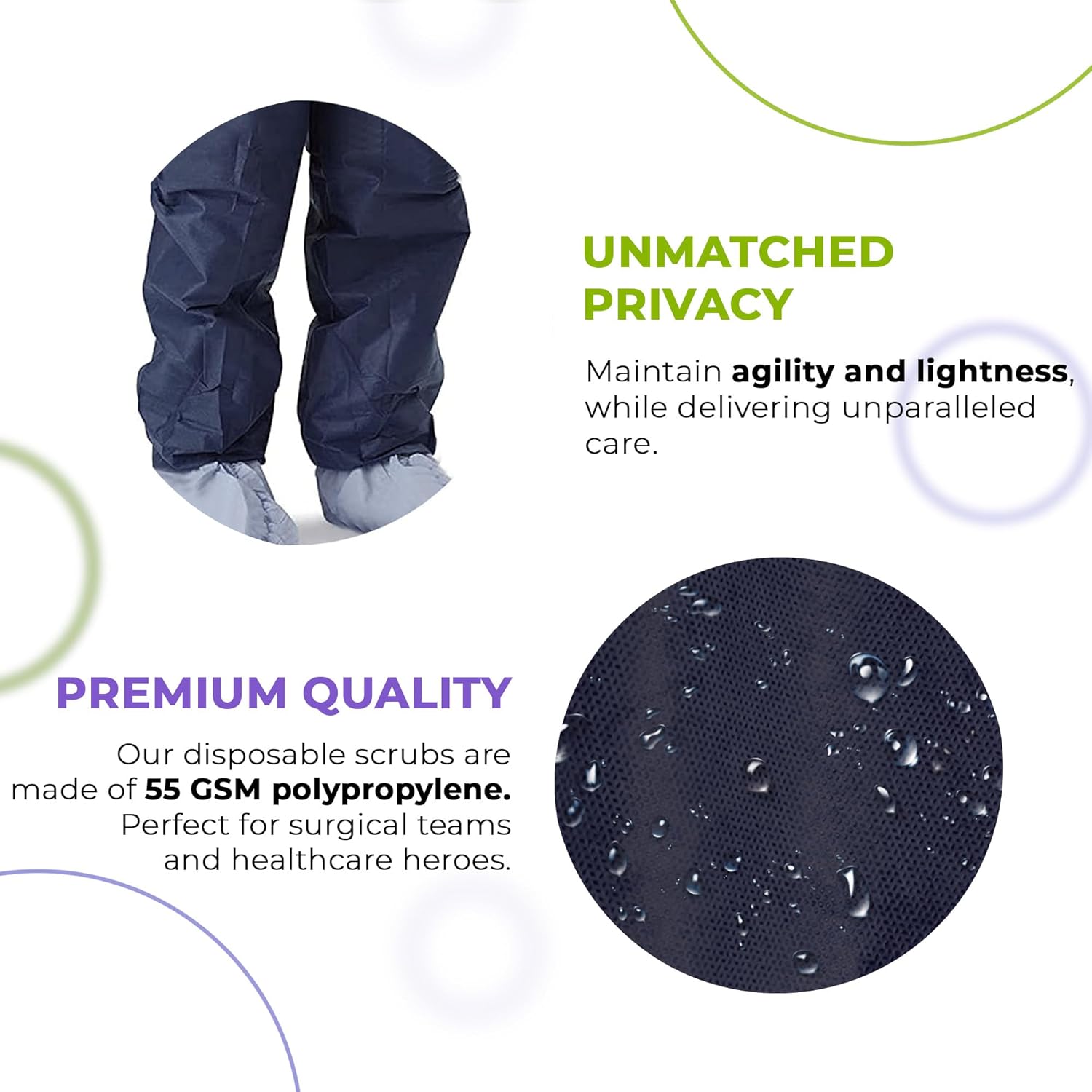 AMZ Medical Supply Dark Blue Disposable Scrubs Top and Bottom. 55 GSM SPP Medical Scrub Shirt with 2 Pockets and Pants.