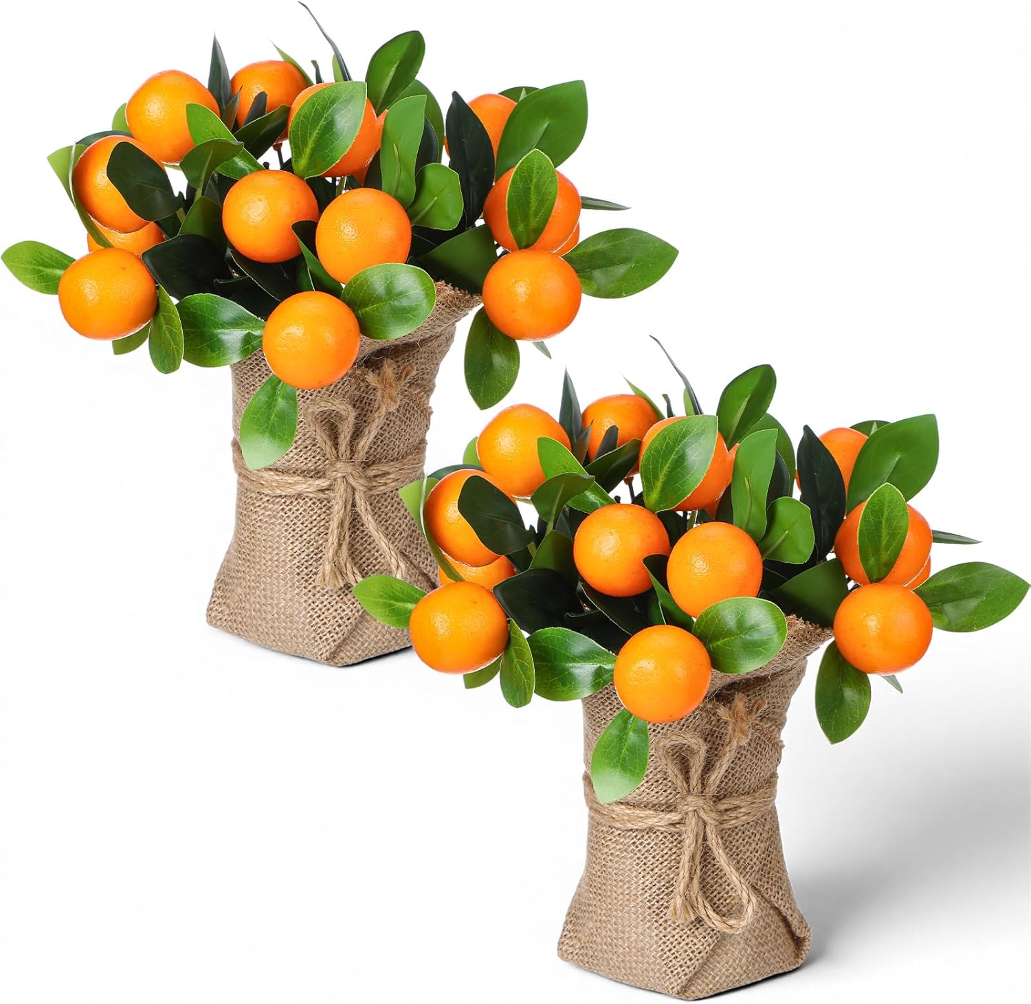 Suncalla 2 Pack Artificial Orange Potted Plants 9.45 Inches Fake Orange Tree Simulation Realistic Fruit Plant with Pot Faux Tree Indoor Decoration for Home Office Living Room Table Desk