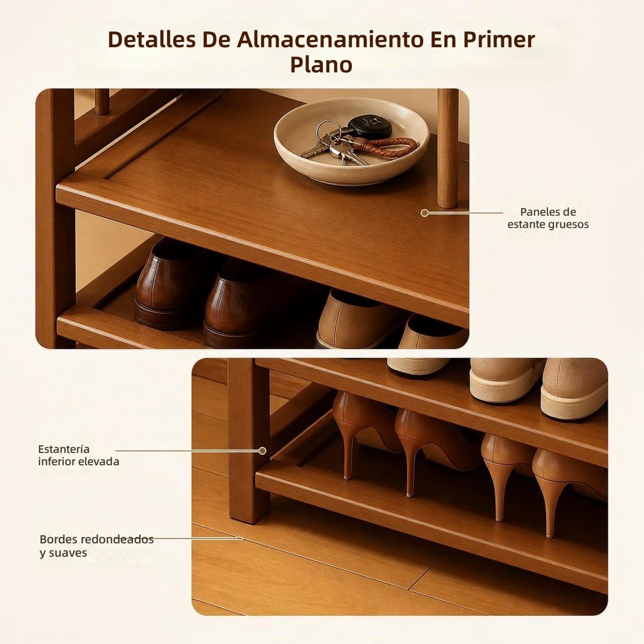 Árbol de Entrada con Perchero, Sombrero y Banco de Zapatos, Mueble de Madera Maciza, Zapatero para casa o vestidor
