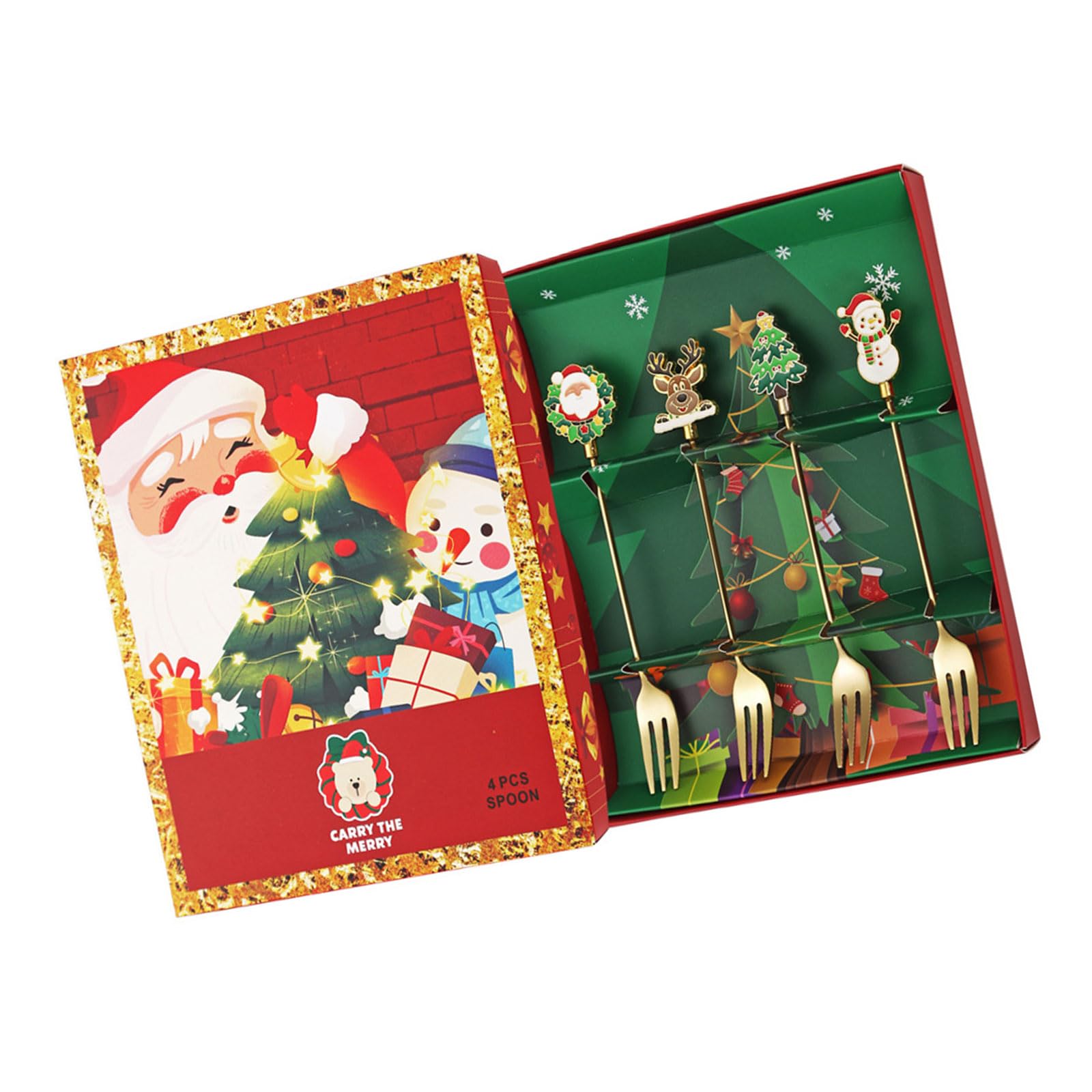 Jazuaiao A Christmas Set 4 Rustless Steel Spoons Forks Dishwasher Safe Utensils For Celebratory Dining Nd Home Christmas Cutlery Set Rustless Steel