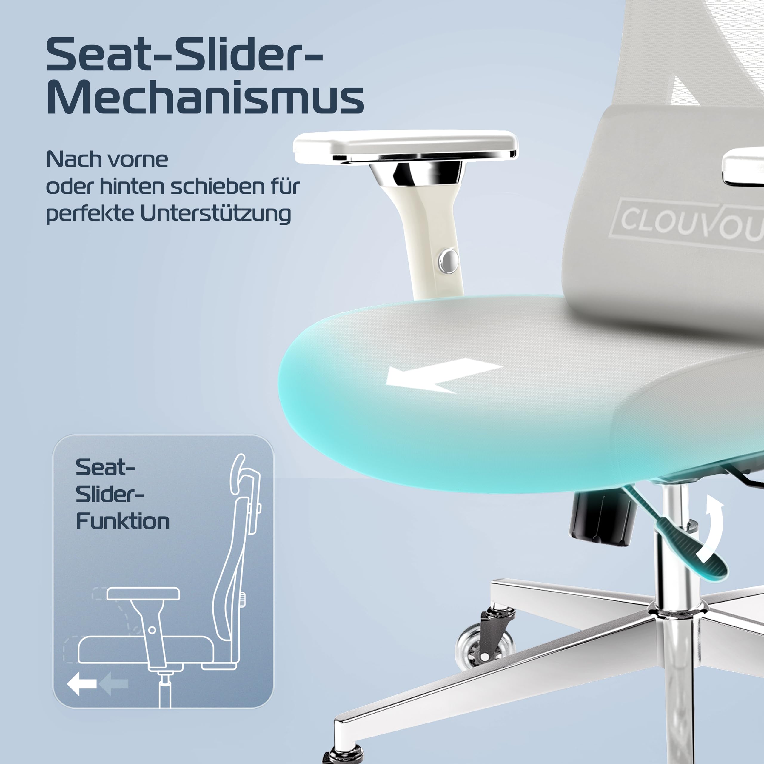 CLOUVOU CleverSeat Bürostuhl Ergonomisch [TESTSIEGER] | Drehstuhl 150kg Schreibtischstuhl | Büro Stuhl & Gaming Stuhl | Home Office Chair Ergonomic | Atmungsaktiver Computerstuhl