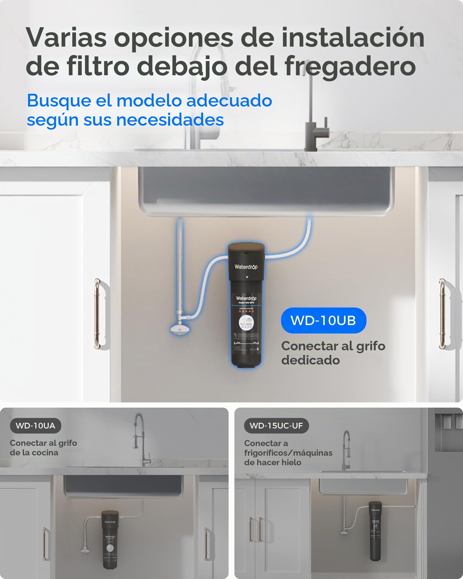 Waterdrop 10UB-B Filtro de Agua Bajo Fregadero con Grifo Negro Mate, Certificado NSF/ANSI 42, 11000 Galones Sistema de Filtrado de Agua, Reduce 99,99% el Plomo, el Cloro, el Mal Sabor