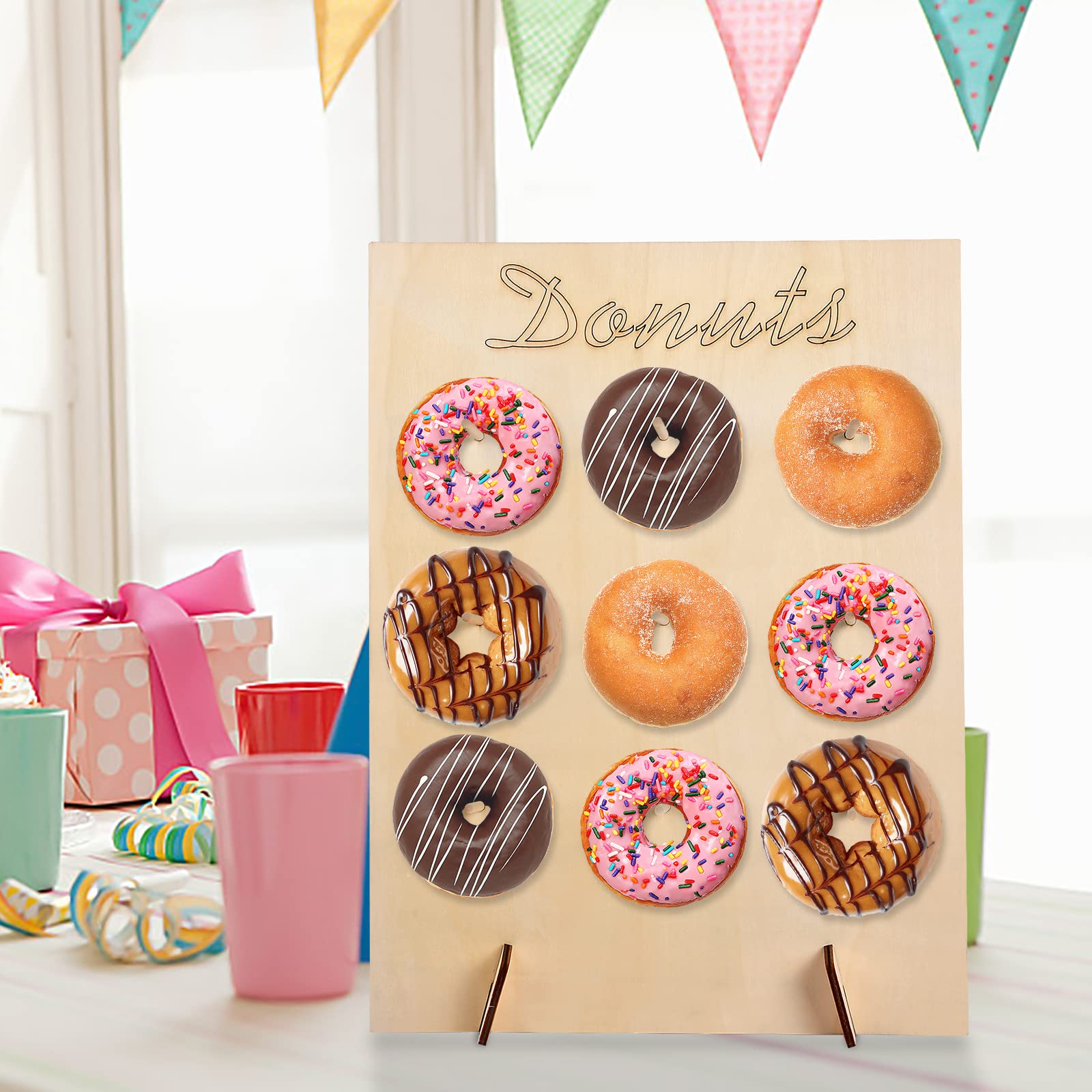 Espositore Per Ciambelle In Legno | 3 Pezzi | Per Feste E Matrimoni | Porta Donuts Parete - Foto 5