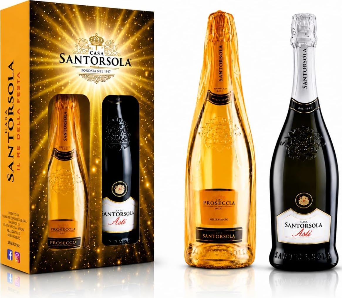 Sant'Orsola - Set Prosecco D.O.C. Millesimato Extra Dry, e Asti D.O.C.G., da Uve Glera e Moscato, Gusto Fresco con Note Fruttate, 2x750 ml