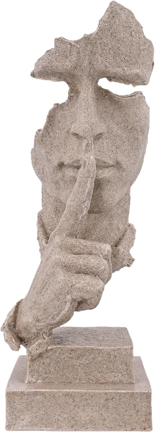 Modern Resin Thinker Statue, Silence is Gold Abstract Art Sculpture, Modern Living Room Figurine Minimalist Desk Decor for Living Room, Home Office, Study Room, Creative Space, Rock Color