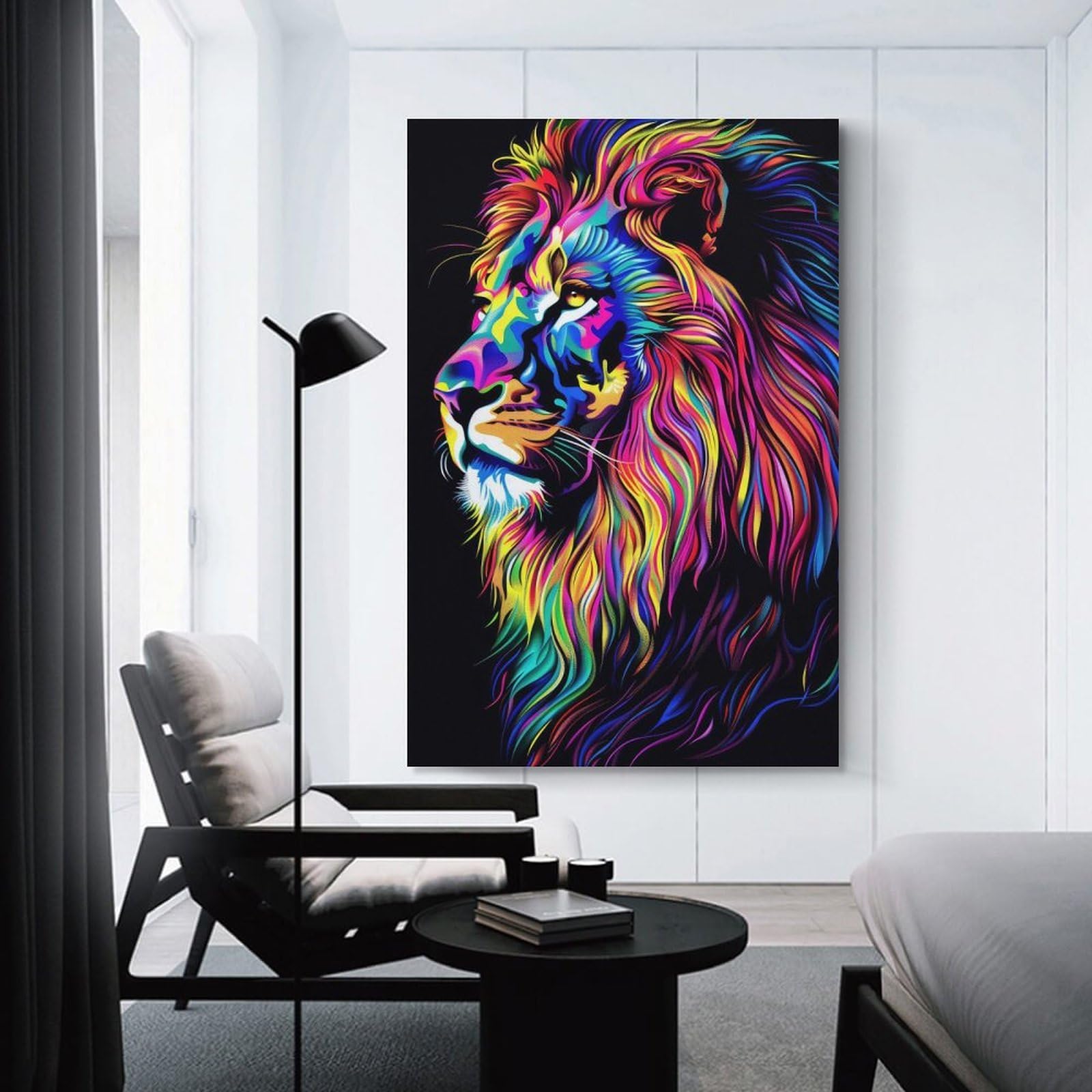 Junmoney Neon Lion Illustration Decorative Canvas Print, 20x30inch(50x75cm), for New Home Styling, Lounge Or Bedroom, Stylish Wall Art for Fresh Spaces