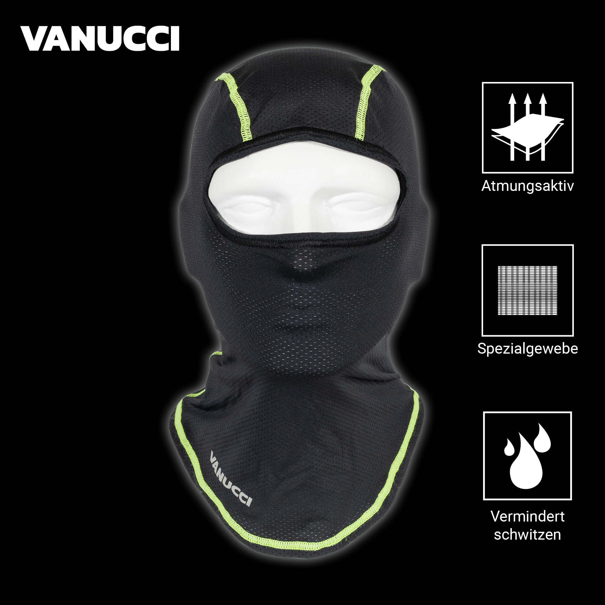 Vanucci Coolmax 2.0 Sturmhaube – Atmungsaktive Sturmhaube für Motorrad & Fahrrad, leichte Sturmmaske, schweißableitend, schnelltrocknend, Unisex-Balaclava in Universalgröße für Sommer & Sport