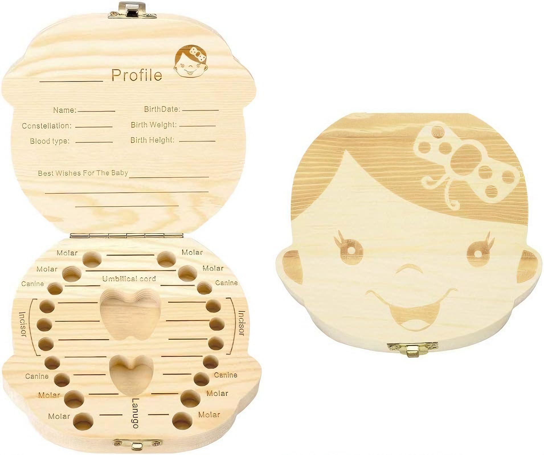 Baby Girl Teeth Keepsake Box Wooden Tooth Fairy Box, Child Kids Tooth Storage Holder Organizer (Girl)-image-26