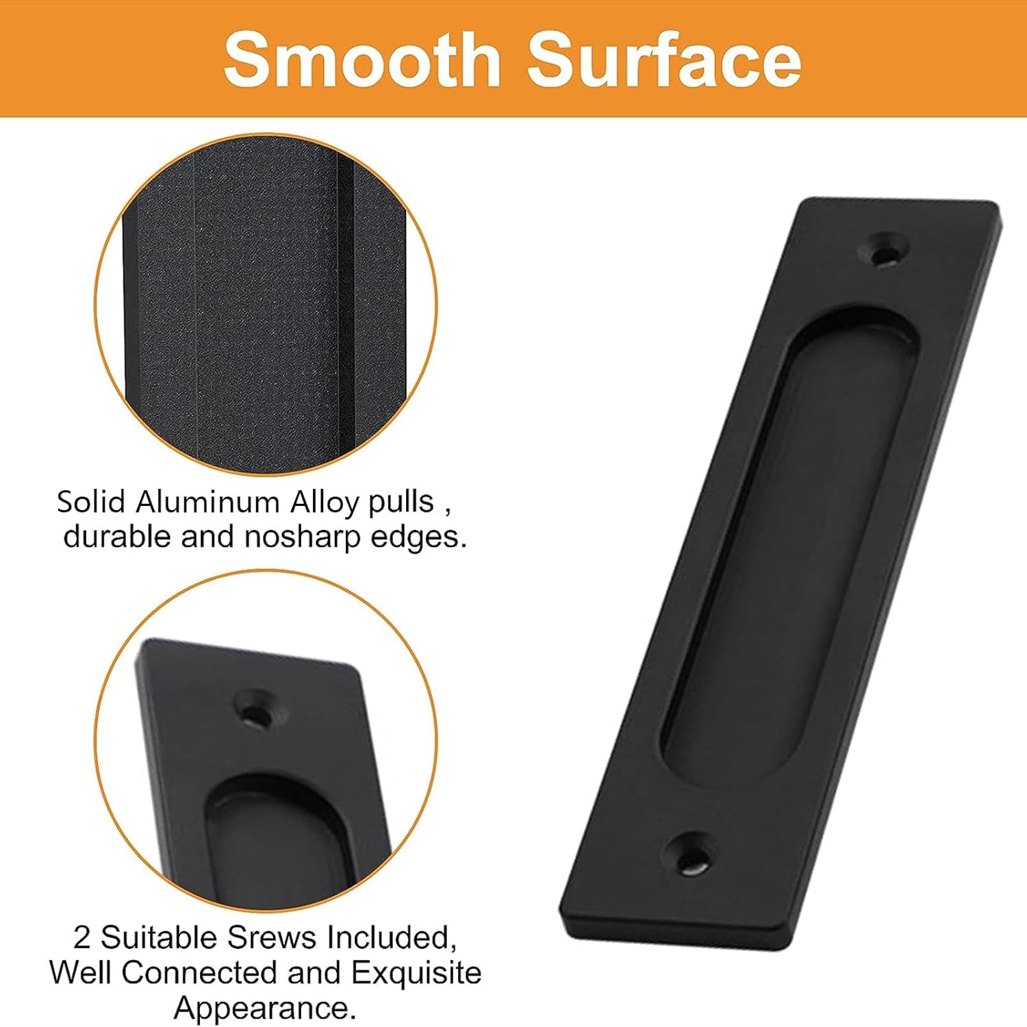 MOROBOR Rectangular Recessed Sliding Door Pulls, 4pcs Matte Black Flush Pull Aluminum Alloy Closet Door Finger Pulls with Screws