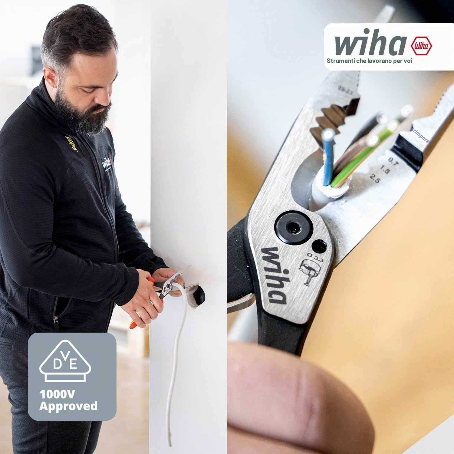 Wiha Pinza multifunzione per elettricisti 8 in 1 I crimpatura, spelatura, taglio, presa, sbavatura, piegatura, avvitatura, taglio viti (45705)