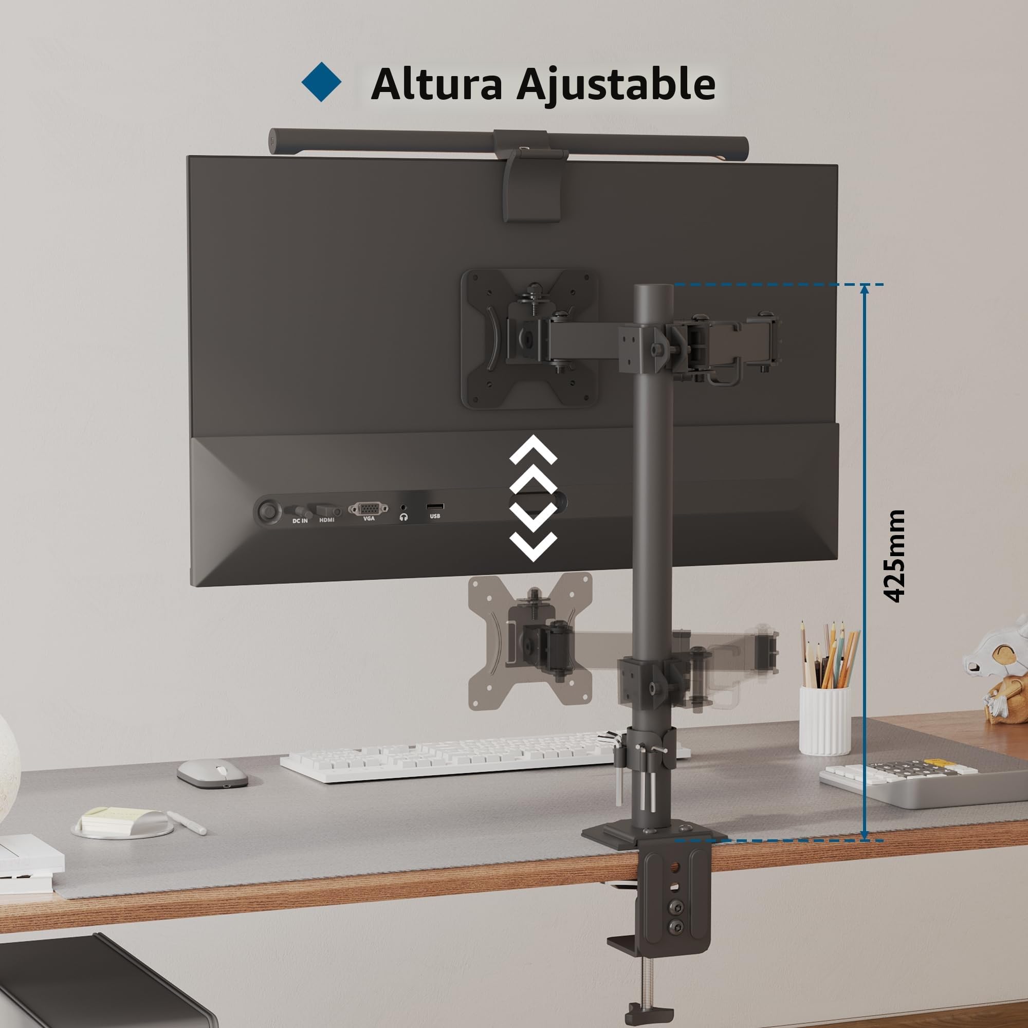 BONTEC Soporte Monitor Escritorio de un Solo Brazo, Brazo articulado 13-32 Pulgadas hasta 8 kg, inclinación Giro 360° Altura Regulable ergonómico, VESA 75x75 100x100, Ahorro Espacio gestión de Cables