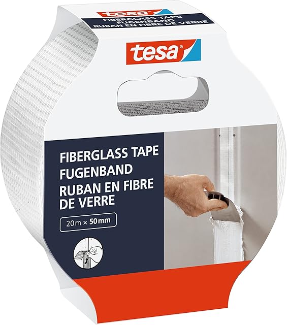 tesa Fibreglass Tape - Repair Tape Made of Glass Fibre for Repairing, Sealing and Masking - for Rough and Smooth Surfaces - Tear-Resistant - 20 m x 50 mm