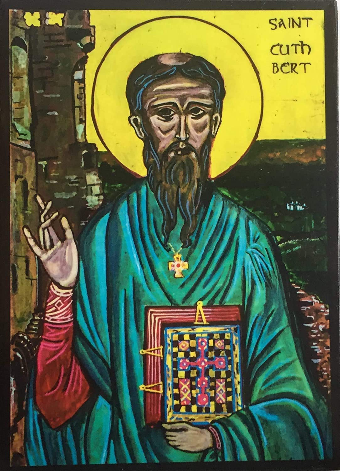Religious Icon St. Cuthbert Icon.wood Icon Of Saint Cuthbert