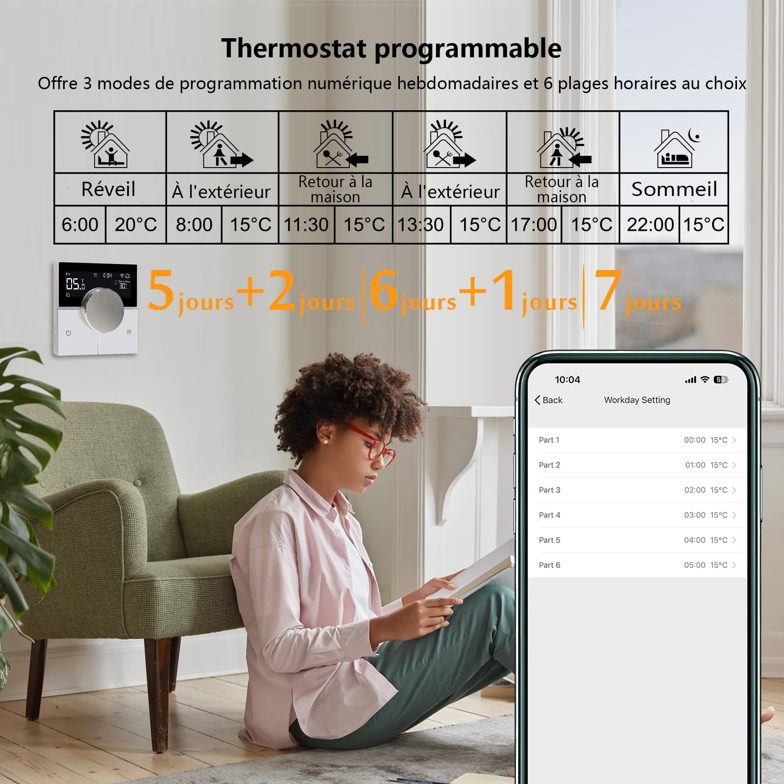 KETOTEK Thermostat Connecté pour Chauffage au Sol Électrique 16A, Thermostat d'ambiance WiFi Programmable Compatible avec Alexa, Smart Life App Télécommande