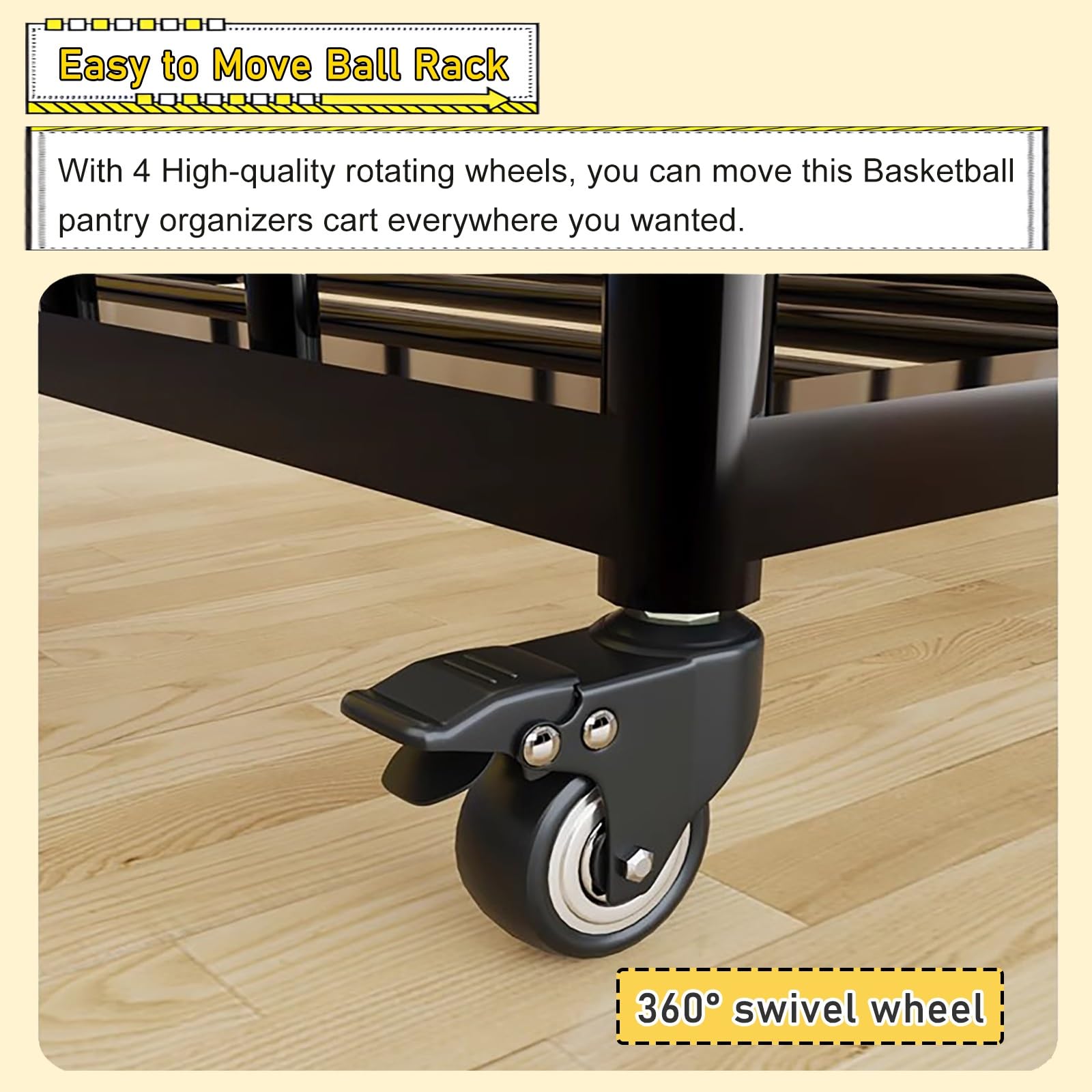 Portaoggetti da basket da esterno arrotolabile, grande carrello a sfera richiudibile, organizer verticale in metallo attrezzatura sportiva, per la palestra di casa garage (M nero (con
