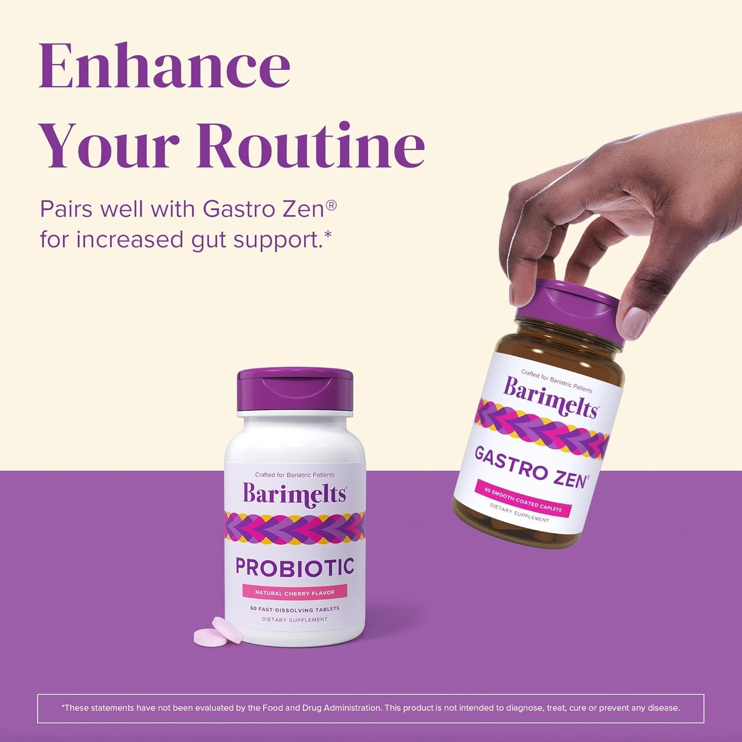 Barimelts Probiotic, 5 Billion CFU - 60 Fast-Dissolving Tablets (2-Month Supply) - Sugar-Free Probiotics for Women, Support Gut Health After Bariatric Surgery, Natural Cherry Flavor​