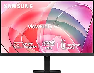 Samsung 27" (68.47cm) 4K ViewFinity S7 Monitor|UHD 3840 x 2160|IPS Panel|350nits|1.07 Billion Colors|Ports-HDMI,DP,Headphone|PIP|PBP|HDR10|Easy Setup Stand|Eye Care Technology|LS27D700EAWXXL|Black