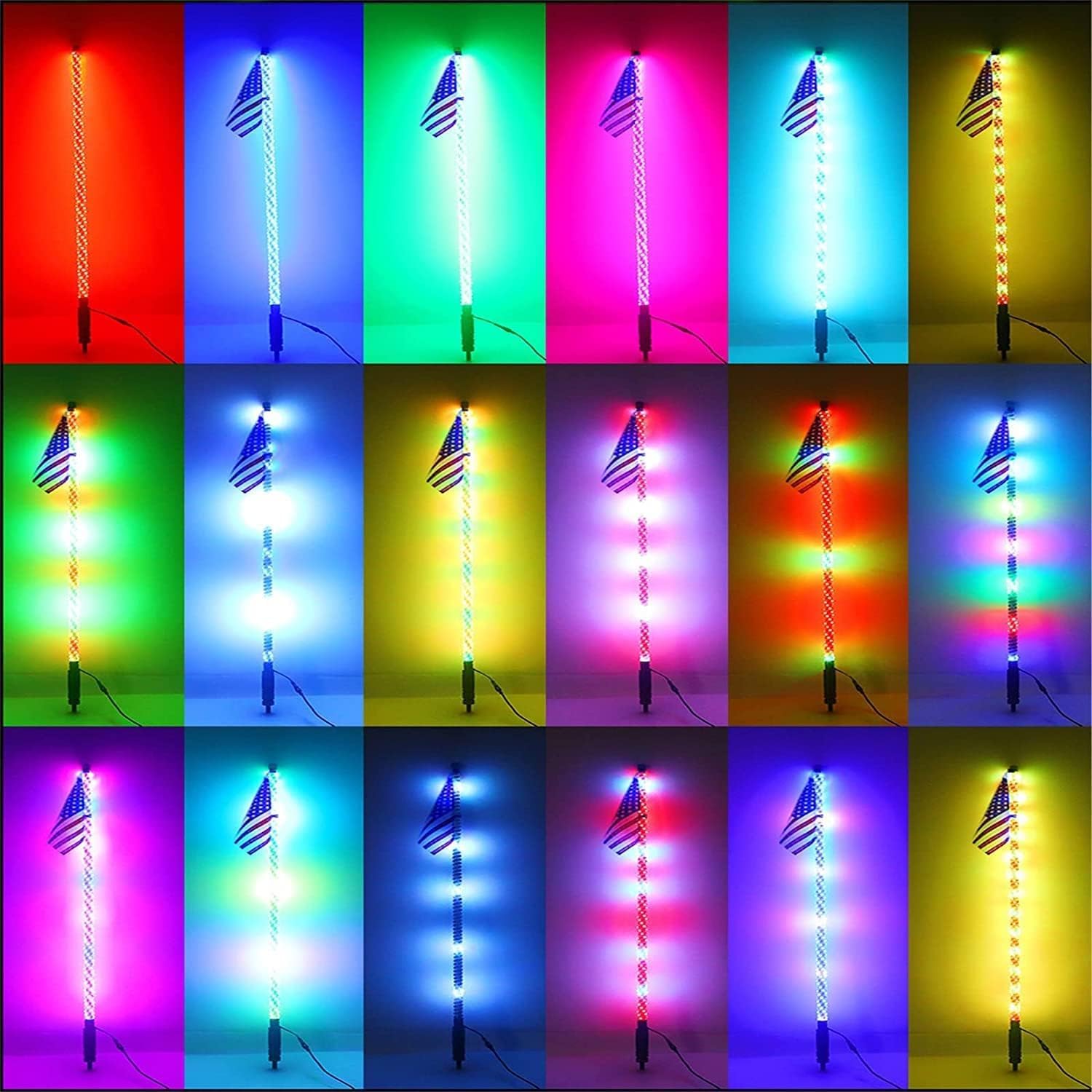 Fouet D'Antenne LED Lumineux 3 Pieds RGB | Drapeau Américain & Télécommande RF | Pour Camion Buggy UTV - 14