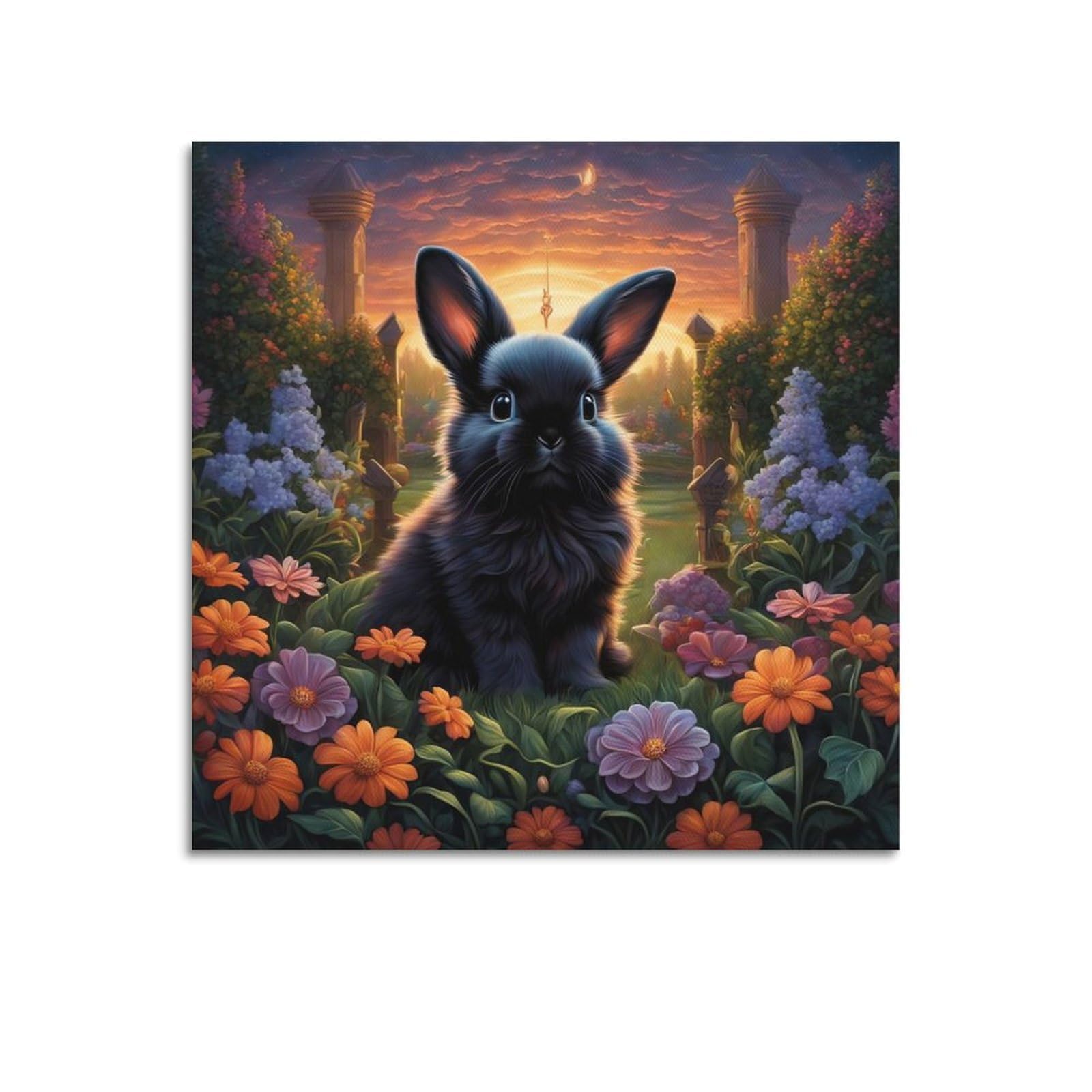 WZKTCL Animal Poster Black Rabbit on The Grass Poster Decorative Painting Canvas Wall Posters And Art Picture Print Modern Family Bedroom Decor Posters 28x28inch(70x70cm)