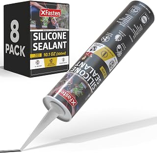 XFasten Silicone Sealant Waterproof Black Cartridge, 10.1 oz (8-Pack) Black Caulking Silicone Adhesive Sealant Cartridge for RV, General Use, Window, Door, Glass, Automotive Leak Sealing