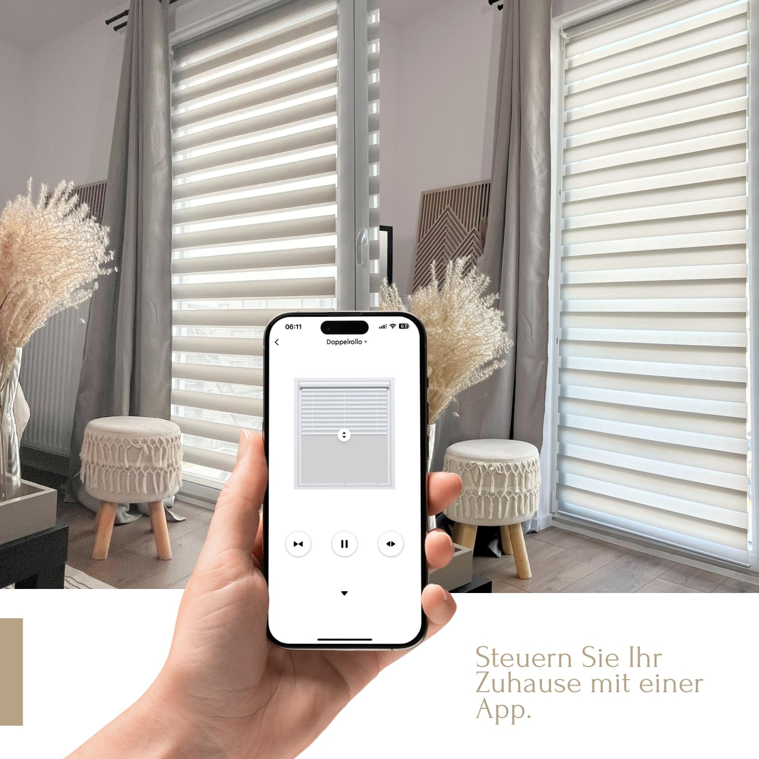 Home-Vision Duo Elektrorollo mit Klemmbefestigung Doppelrollo ohne Bohren | Mit Motor und Klappgriff, flexible Lichtsteuerung, per Fernbedienung oder WLAN-Hub