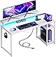 AODK ゲーミングデスク パソコンデスク ラック&コンセント付き 幅120cm 机 pcデスク ゲームデスク gaming desk モニター台&LED付き ゲーミングテーブル 左右入れ替え対応 カーボン調ホワイト