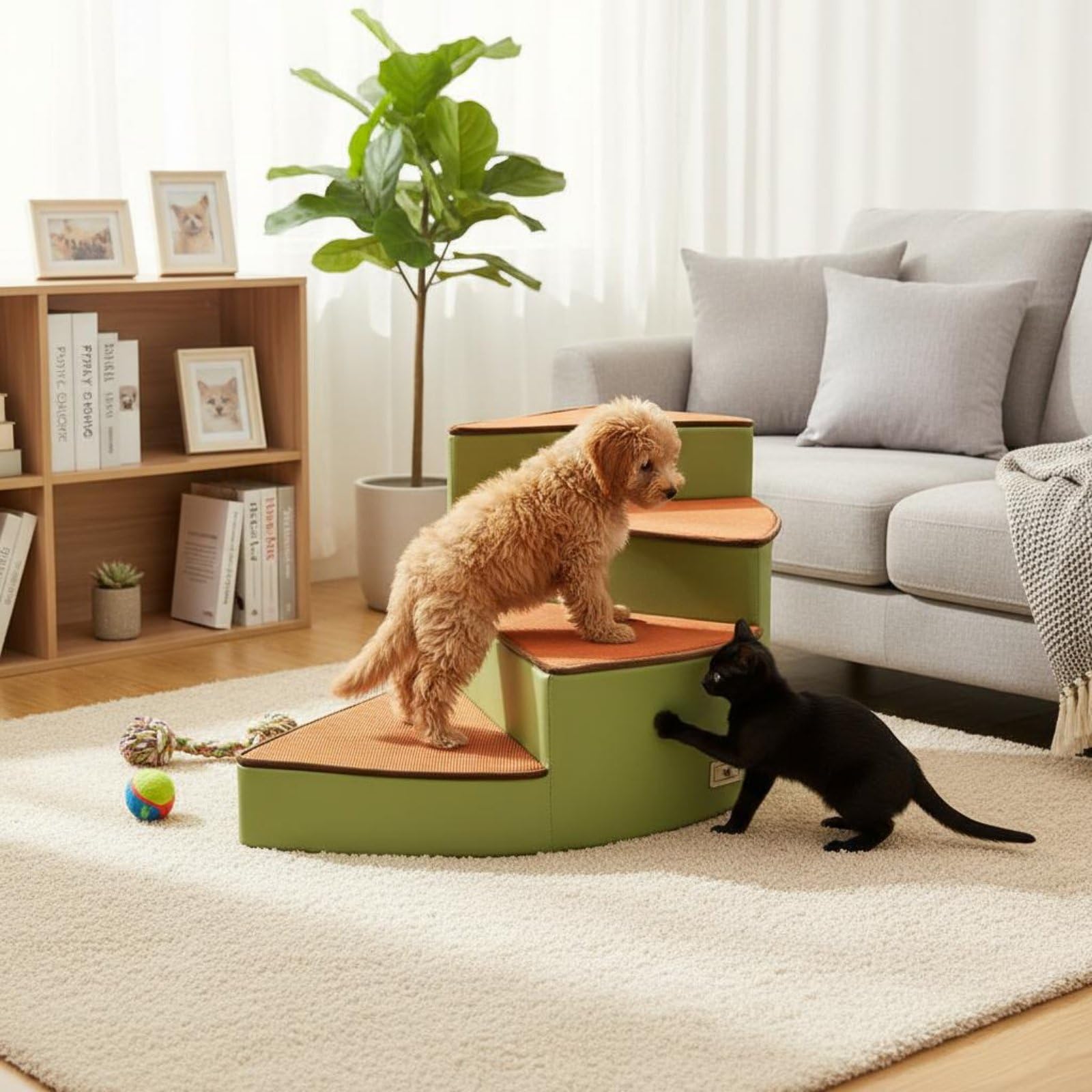 Escalera Industrial para Animales Escalerilla de Espuma con Diseño en Espiral Soporte Firme para Articulaciones Funda Desmontable y Lavable Apta para, Cuadro Colorido, 3 Pasos 45-31cm