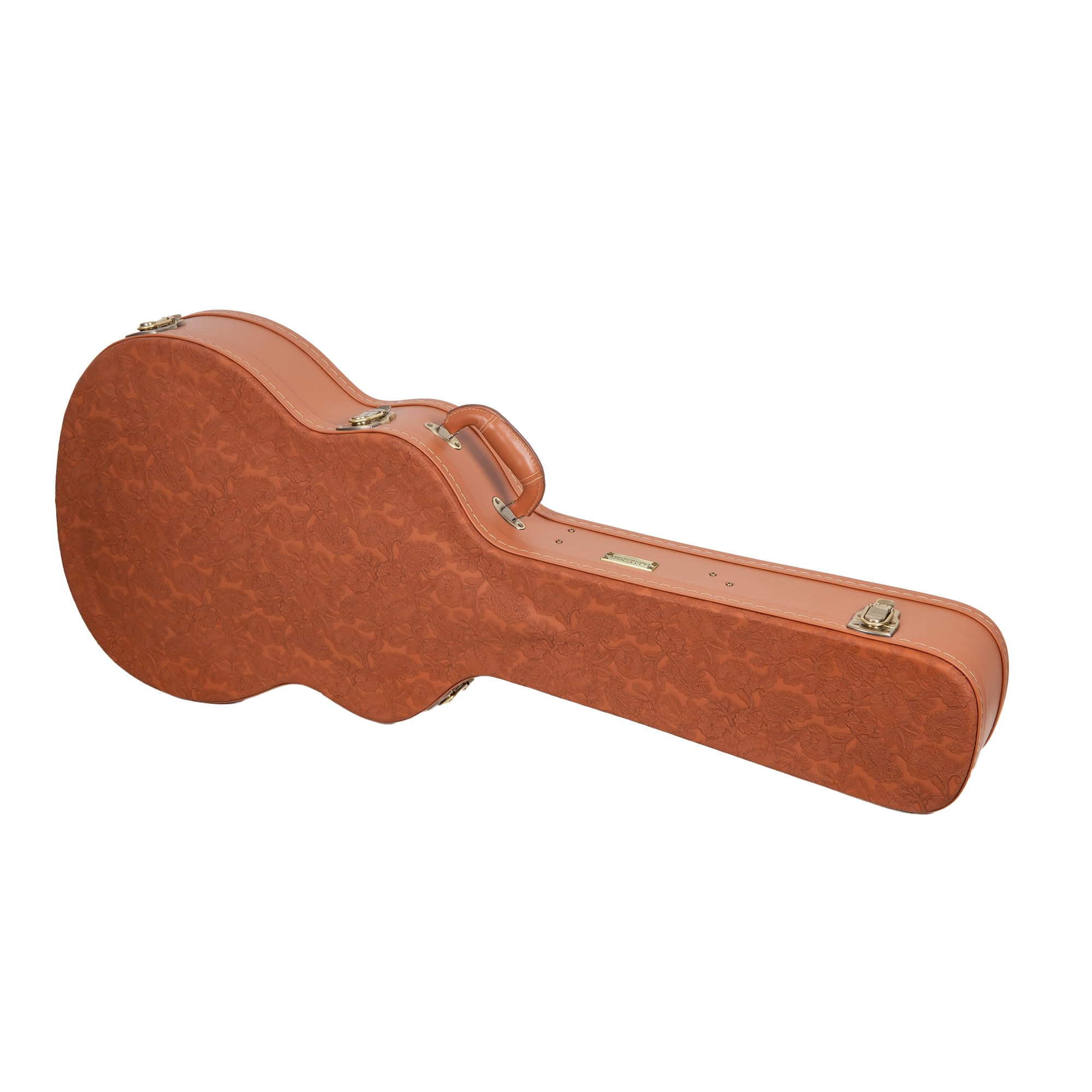 Crossrock Custodia in legno per chitarra OM / 000-14 Fret | Finitura scolpita Red Wood, interno in velluto avorio, serratura – Relief Series Premium