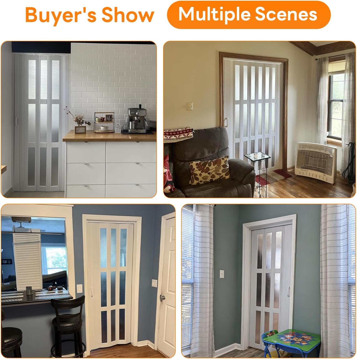 CCBOYSHARDWARE 36X80in Accordion Door with Frosted Acrylic Panels, Privacy PVC Folding Door with Lock & Handle, Double Magnetic Bifold Door for Closet, Pantry& Room Divider,Easy to Clean,Trimmable