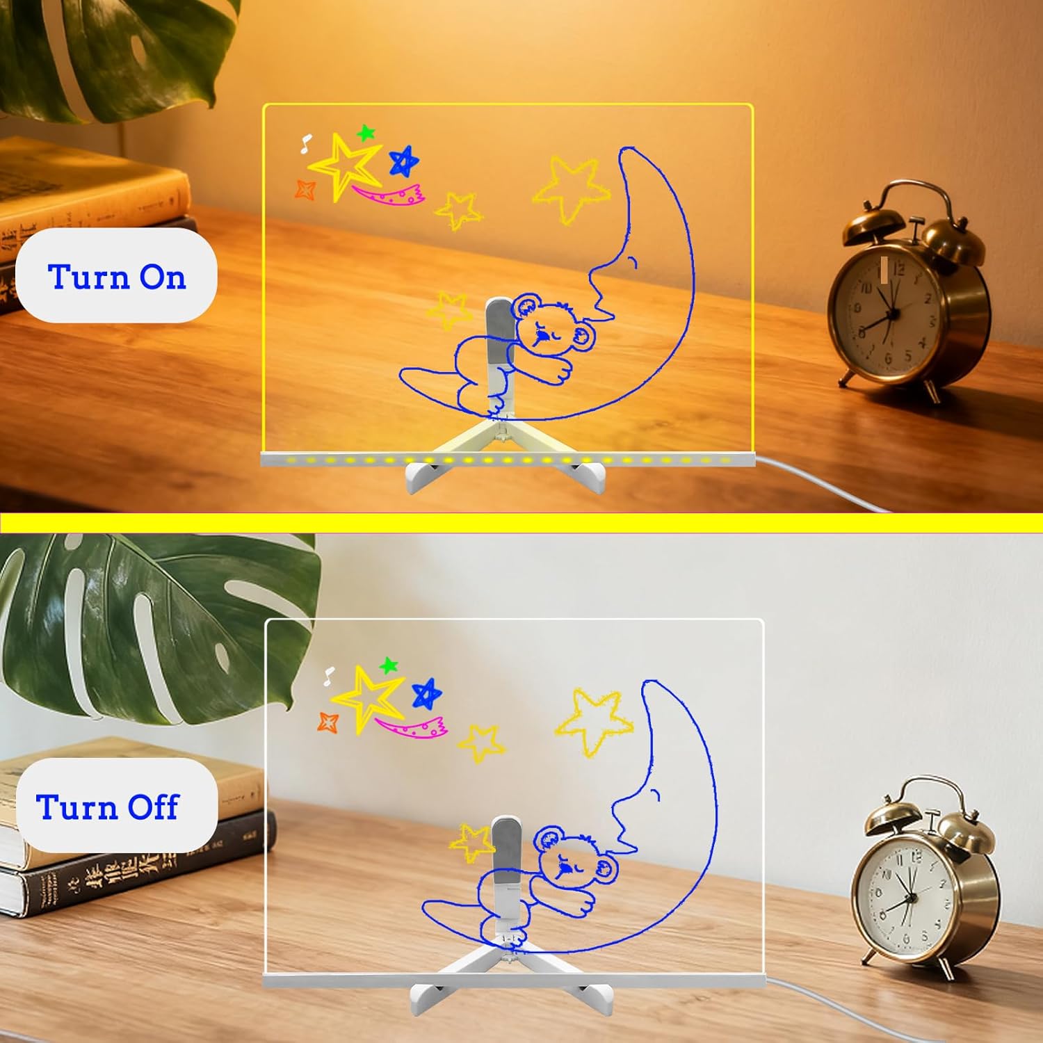 LED Note Board with Stand Wall Mount,15 x 12 Light up Acrylic Dry Erase Board with Chain,7 Markers Glow Doodle Drawing Message USB Switch Control Reusable Whiteboard to do List Menu