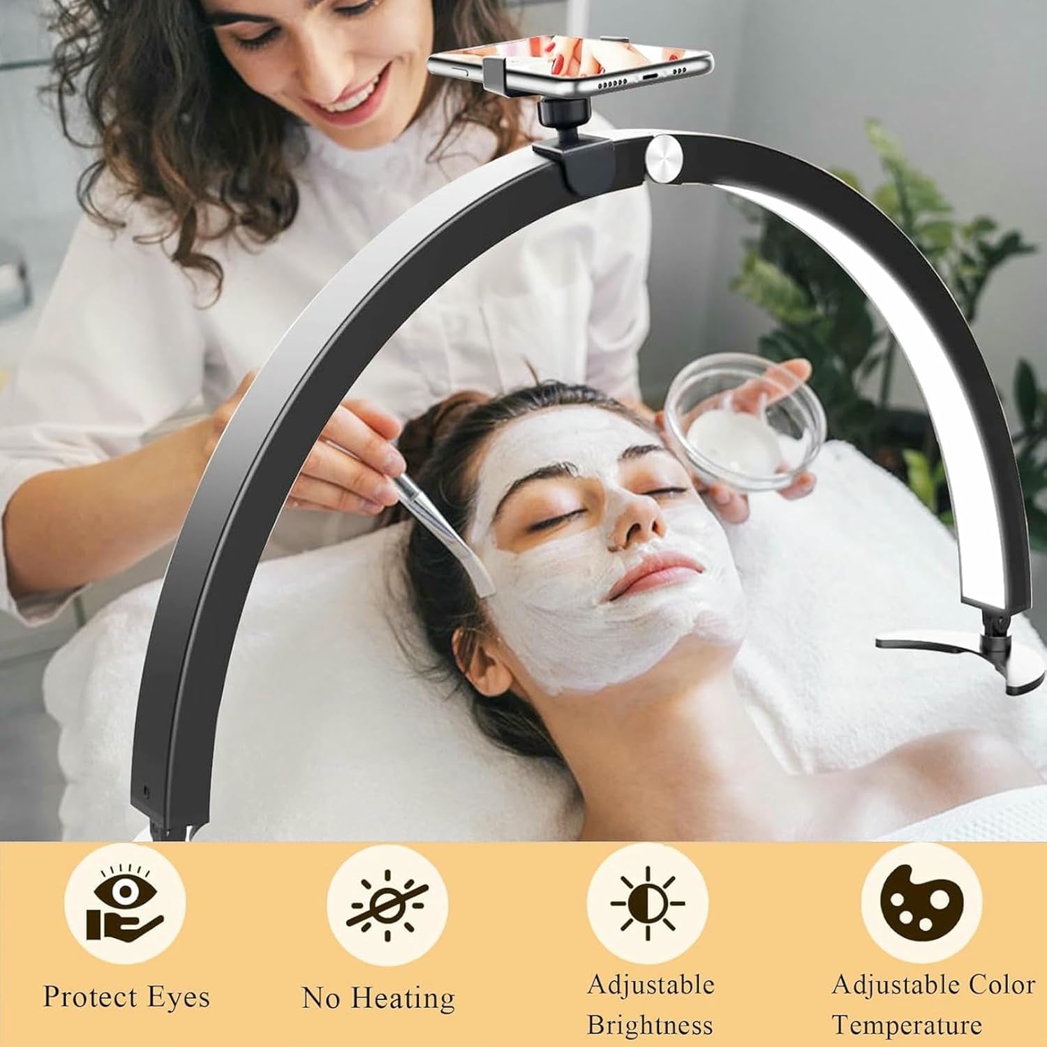 Half Moon Light for Nail Desk with Phone Holder, 29In 40W Nail Tech Light, Nail Table Lamp with Wire Controller & Remote, Stepless Dimming