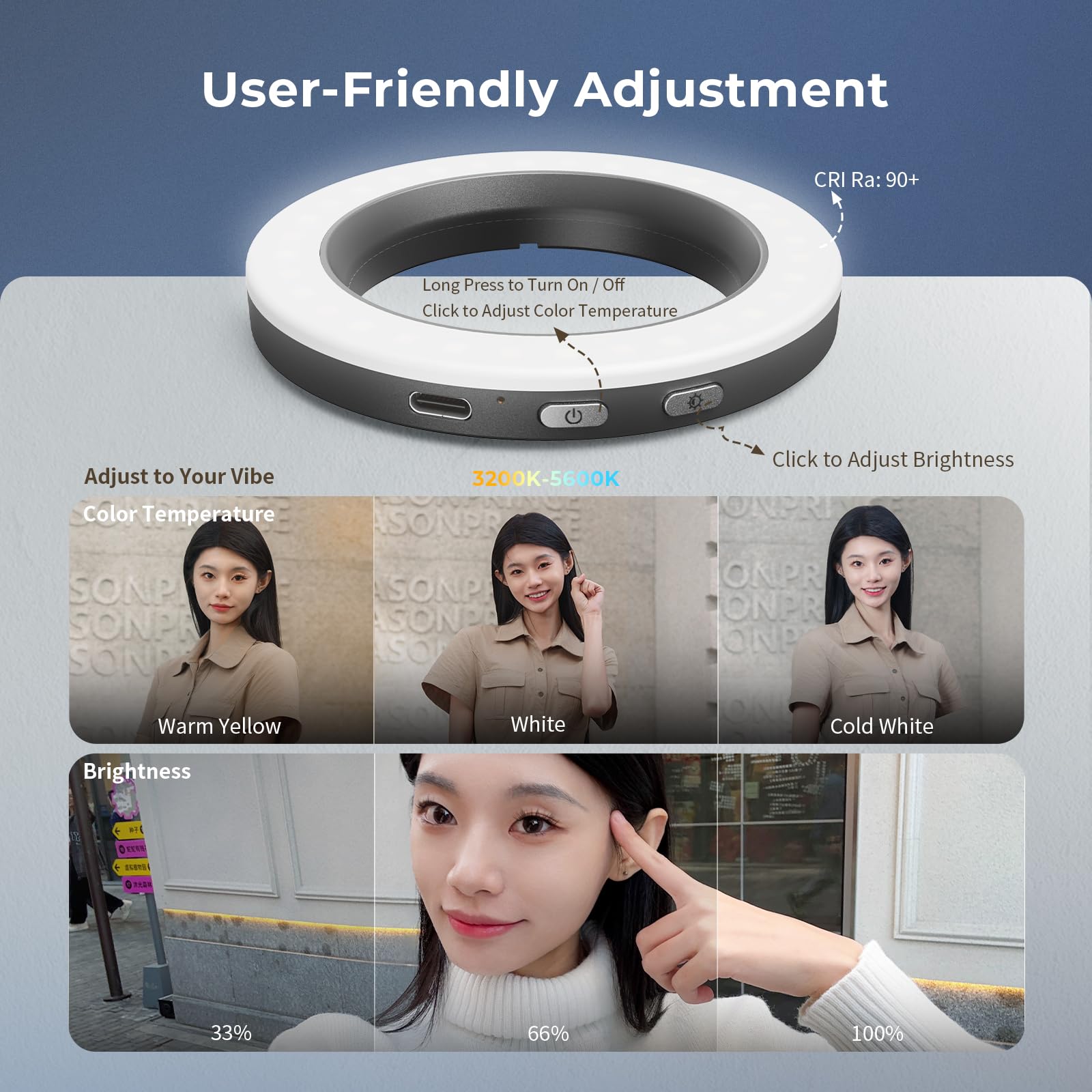 SMALLRIG Vibe P30 67mm Ring LED Videoleuchte, Zweifarbiges Licht in Pulvergröße mit Hohem CRI ≥90, Kompatibel mit 67mm Telefonhalterungen/Hüllen/Objektiven, für die Erstellung von Lnhalten - 4873