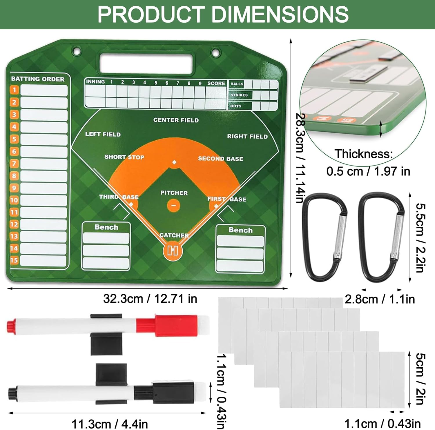 Magnetic Baseball Lineup Board, Dry Erase Baseball Clipboard for Coaches, Softball Lineup Board for Dugout with 40 Lineup Cards