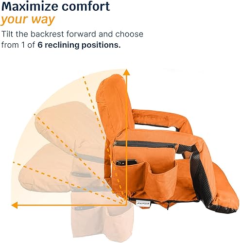 Miniatura 7 de Alpcour Asiento Reclinable para Estadio  Silla Ancha para Gradas con Soporte para la Espalda y Cojín, Reposabrazos, Bolsillos Laterales y Gancho