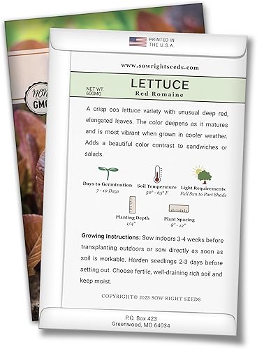 Miniatura 2 de Sow Right Seeds - Semillas de lechuga romana roja para plantar - Paquete de reliquia sin OMG con instrucciones para plantar un huerto casero - Al