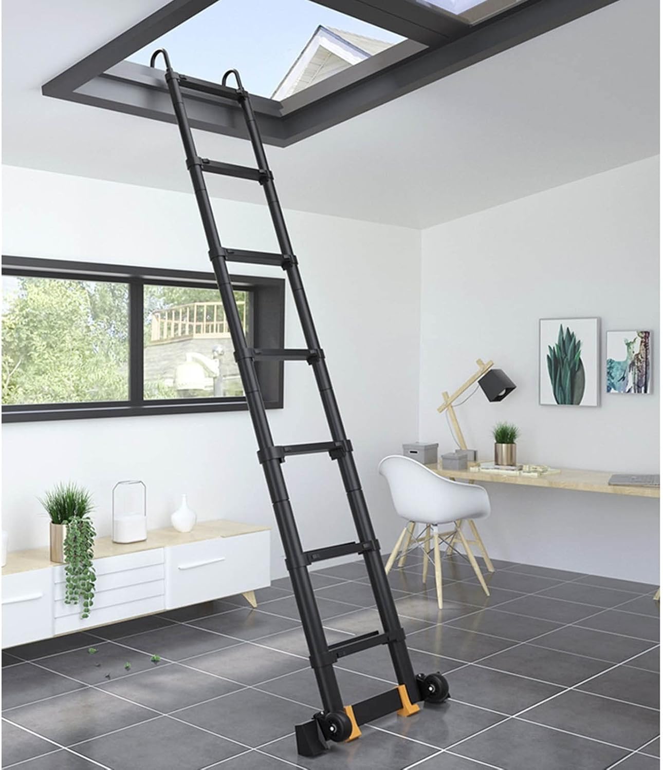 Telescopic Ladder Telescopic Ladders Multi-Purpose Extendable Ladder Telescopic Ladder Telescoping Ladder for 5m/4m/3m/2m Loft Roof Attic Household Use, Aluminum Black Extension Telescopic L