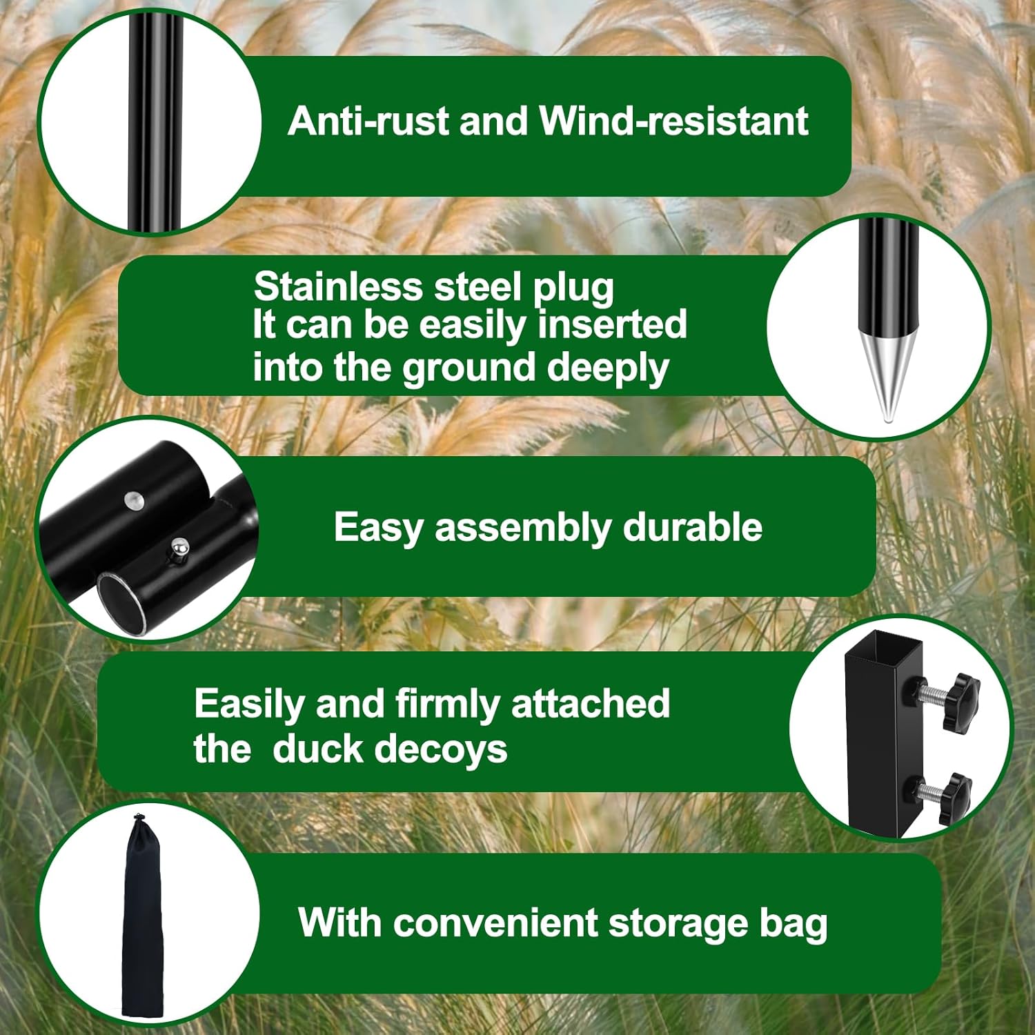 Outdoors Duck Decoy Extension Poles, 8.26Ft Adjustable Duck Hunting Pole Metal Ducks Decoy Stand Easy to Set up Hunting Accessories Works with Spinning Wing Decoys, Not Included Decoys