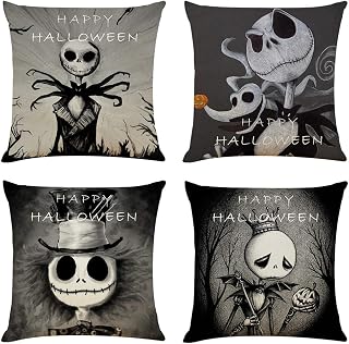 Ogrmar 4PCS 18"x18" Throw Pillow Covers Halloween Decorative Couch Pillow Cases Cotton Linen Pillow Square Cushion Cover for Sofa, Couch, Bed and Car