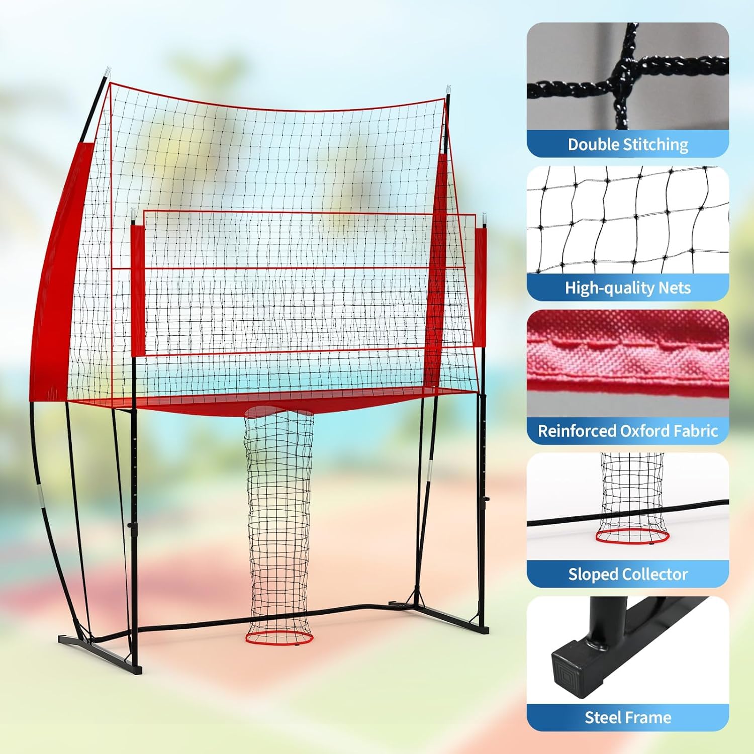 Volleyball Trainingsnetz & Rebounder | 3-in-1 Tragbares Volleyball-Netz | 243 x 45 x 335 cm | Höhenverstellbar | Für Aufschlag, Dunking, Techniktraining