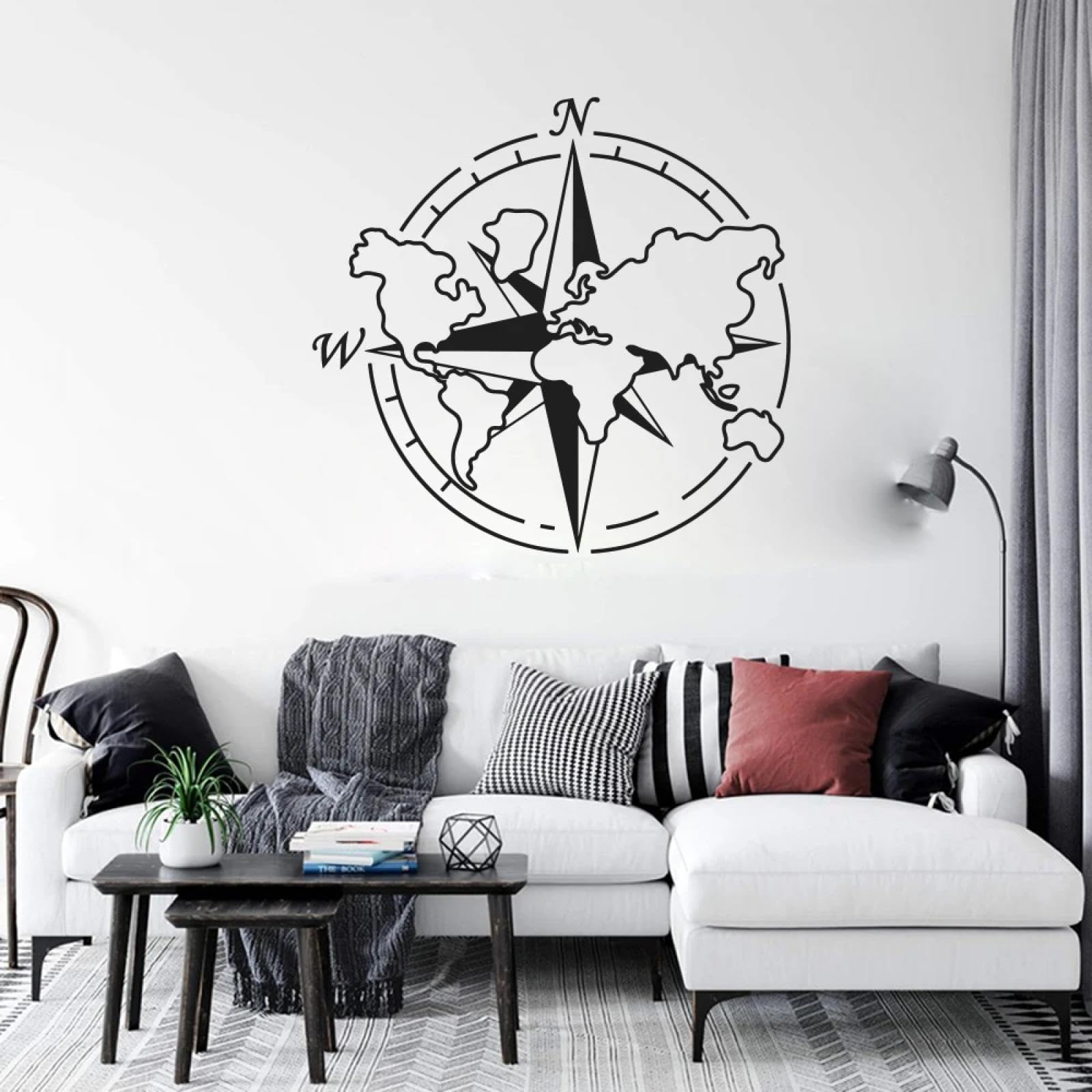 YOUOUSI World map Adventure Travel Continent RV wall Decal Earth map Compass Campervan wall Decal Art Decal