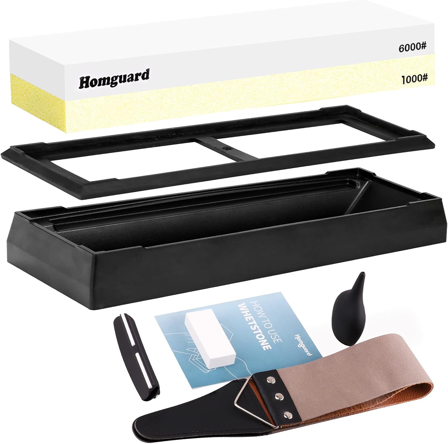 Sharpening Stone Whetstone Set 2 Side Grit 1000/6000 Knife Sharpening Stone Polishing Tool for Kitchen Knife Sharpeners Stone with Plastic Base,Flattening Stone and Leather Strop : Tools & Home Improvement
