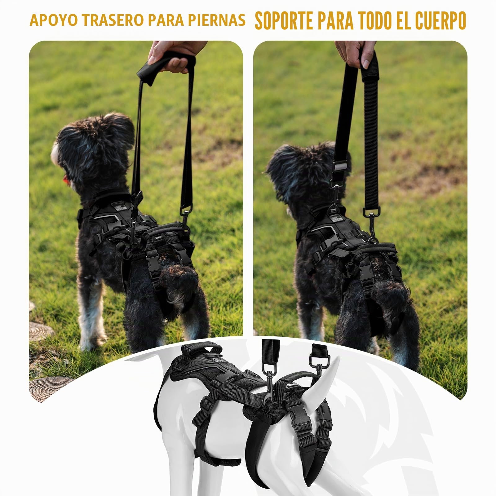 OneTigris Arnés para perros, Hopper Pequeño Apoyo Arnés Ajustable con 2 Asas para Apoyo y Rehabilitación Adecuado para Perro Pequeño Negro S
