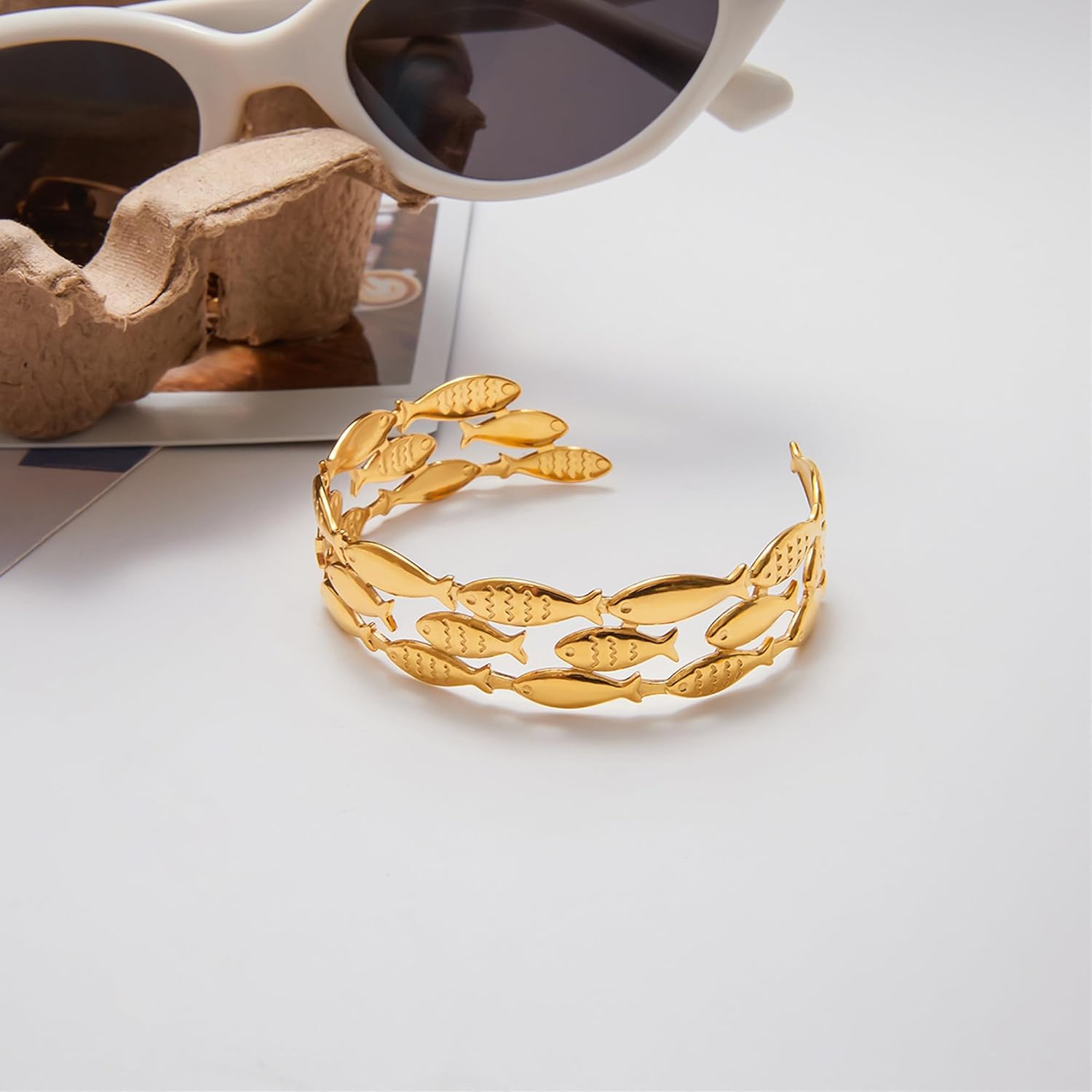 Chunky Gold Cuff Bangle Bracelet for Women Fish/Starfish Bracelets Statement Adjustable Jewelry - Image 4