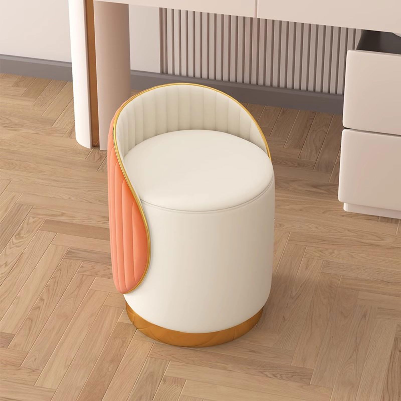 Moderno sgabello basso rotondo con schienale e cuscino in pelle artificiale, ideale per toeletta o manicure, 37 x 42 cm, colore: A