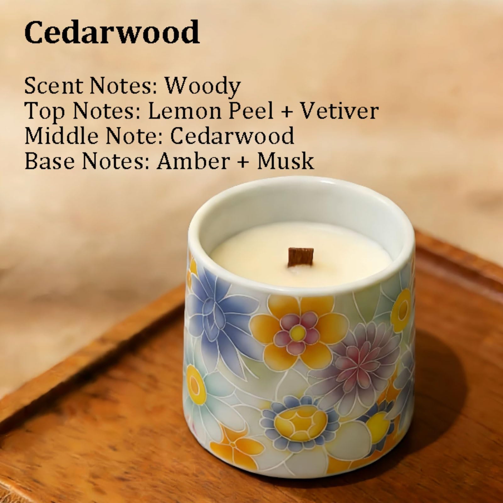 Exquisito Velas de cerámica hechas con cera de soja y aceites esenciales, vela perfumada cilíndrica, vela de aromaterapia reutilizable de larga duración meloso(Cedarwood)