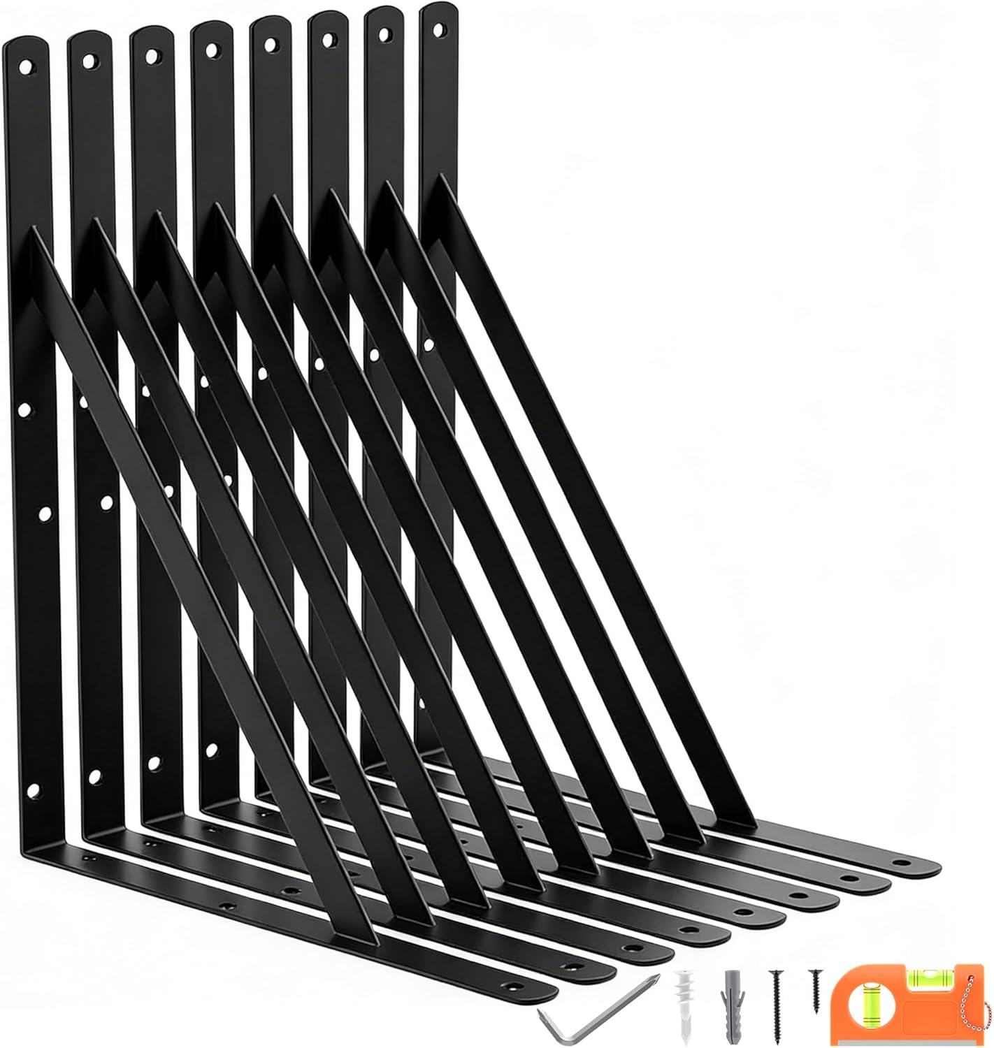 8-Pack 18 Inch Heavy Duty Shelf Brackets, Large Floating Wall Bracket for Garage Storage Shelves, Black Powder-Coated Finish, Load Capacity 800lbs