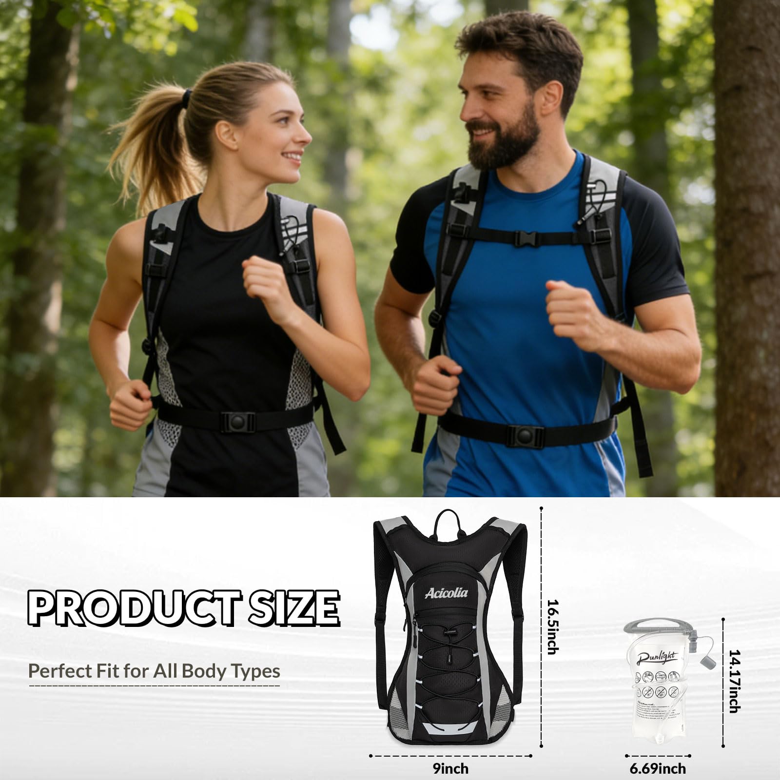 Acicolia Lightweight Hydration Backpack,Running Vest for Women Men With 1.5L Water Bladder, Hydro Water Daypack for Running,Hiking,Cycling,Climbing,Biking - 3